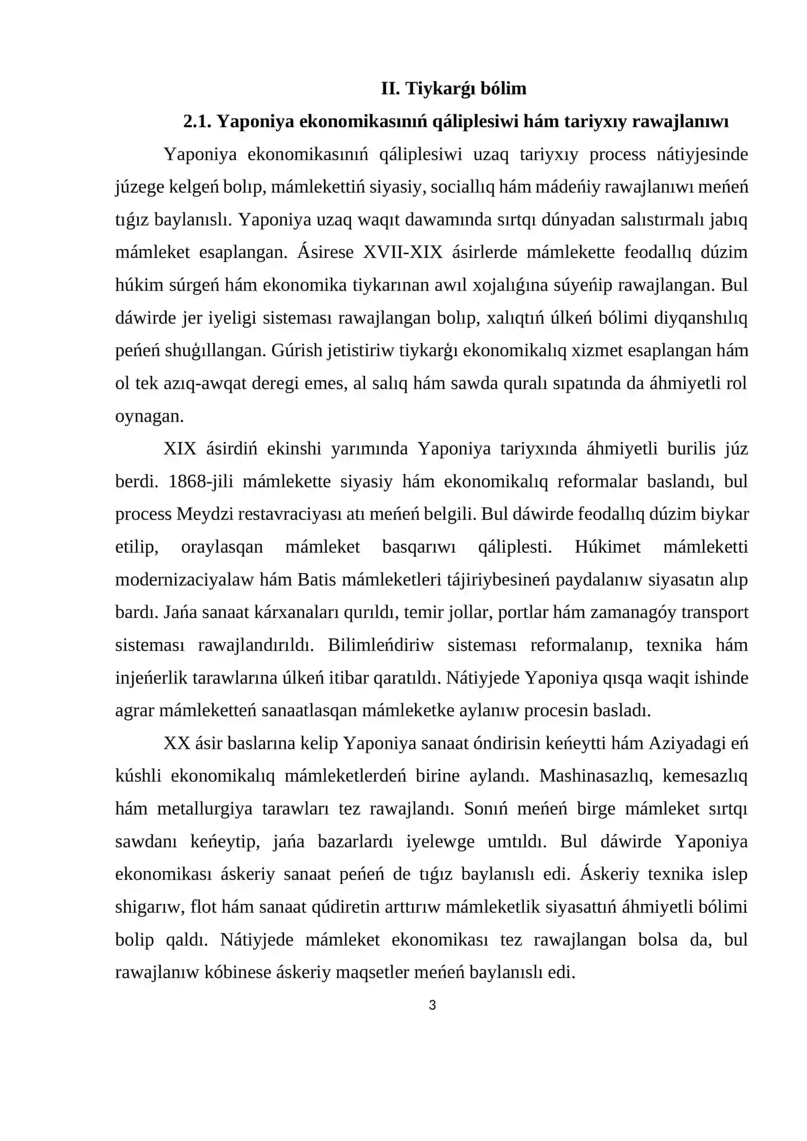 Yaponiya mámleketiniń ekonomikalıq rawajlanıw jaǵdayı 3