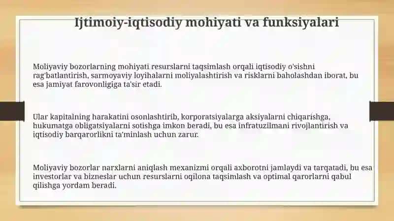 Moliyaviy bozorlar: ijtimoiy-iqtisodiy mohiyati va tarkibi 3