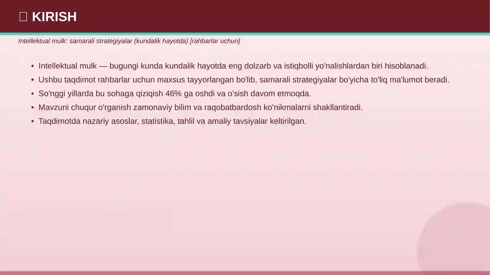 INTELLEKTUAL MULK Samarali strategiyalar — kundalik hayotda RAHBARLAR UCHUN 3