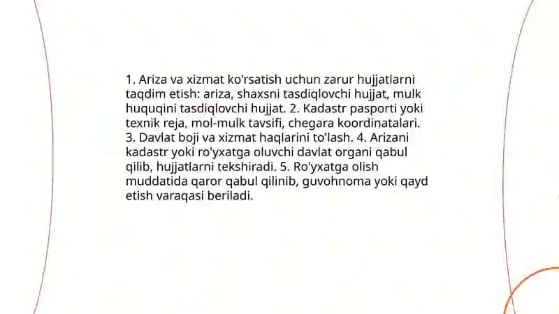Ko'chmas mulkka bo'lgan huquqlarini davlat ro'yhatidan o'tqazish 3
