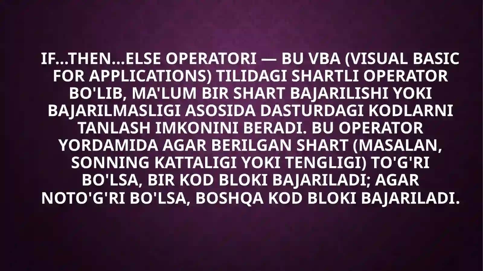 Visual Basic for Applications Datalash Operatorlari 3