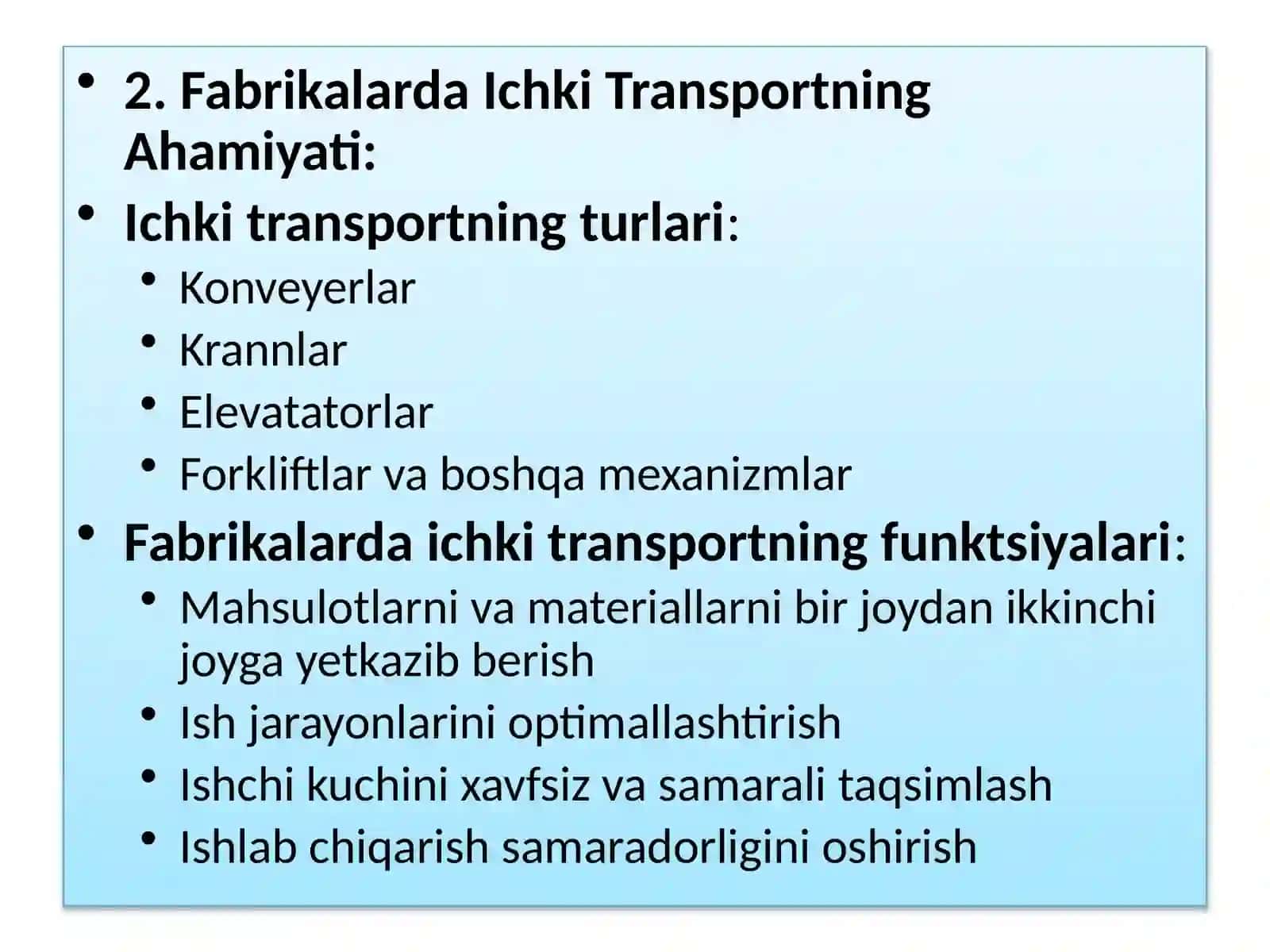 Fabrikalarda ichki transporti uskunalarida xavfsizlik qoidalari 3