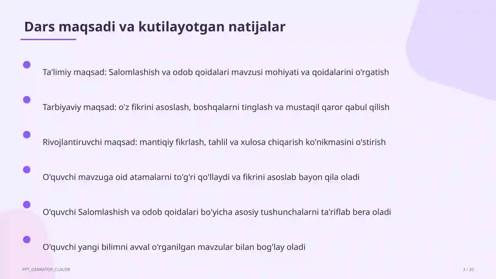 Salomlashish va odob qoidalari (1-sinf) 3