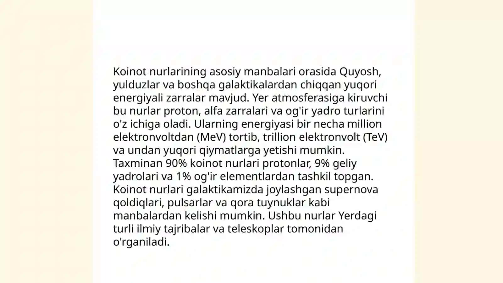 Koinot nurlari. Koinot nurlarining manbalari, energiyasi va kimyoviy tarkibi 3