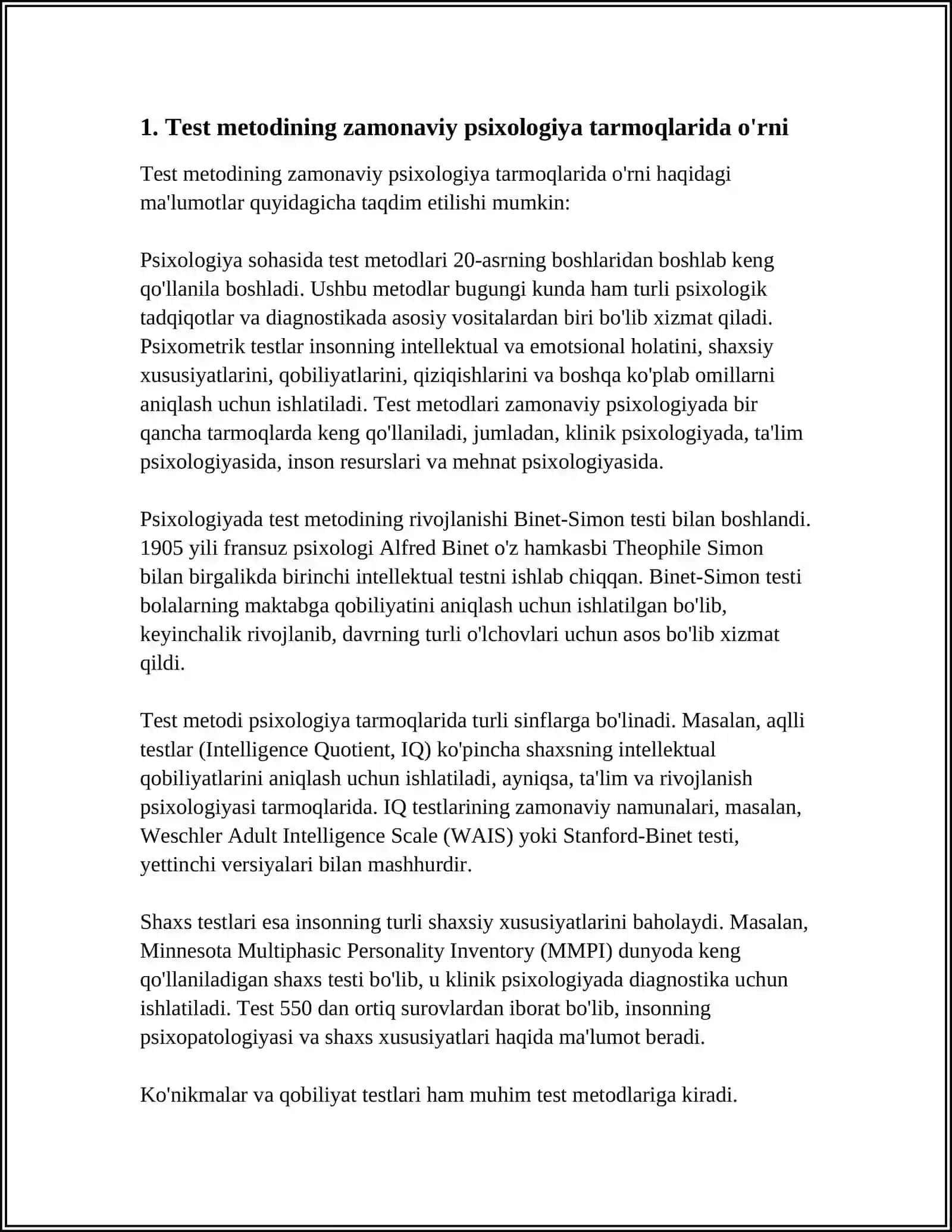 Test metodlarini zamonaviy psixologiya tarmoqlarida qo'llash 3