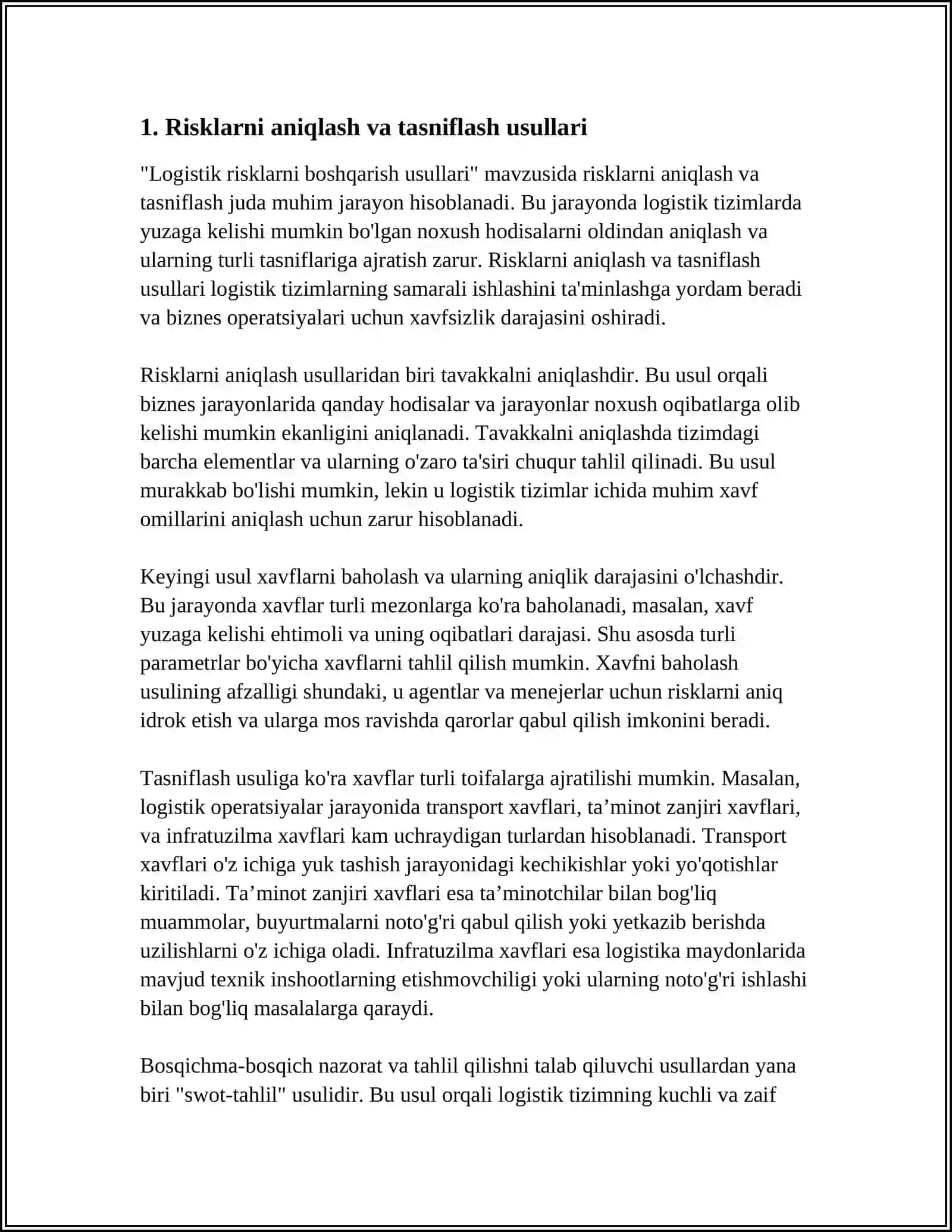 LOGISTIK RISKLARNI BOSHQARISH USULLARI 3