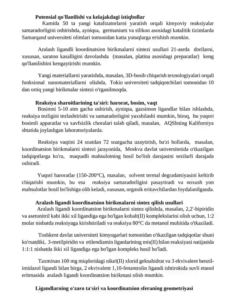Aralash ligantli koordinatsion birikmalarni sintez qilish usullari 3