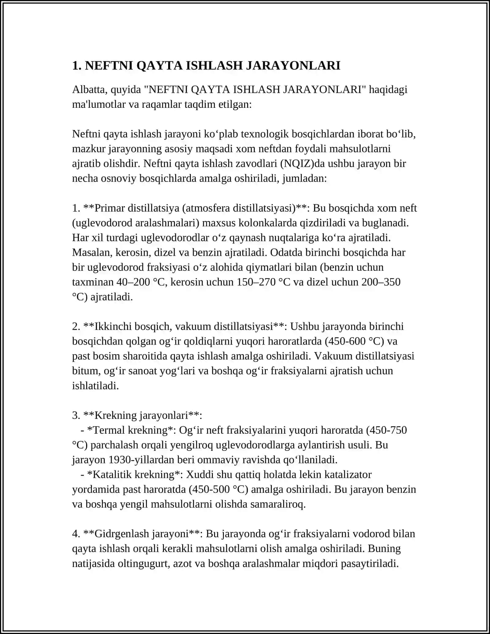 MUSTAQIL ISH Mavzu: NEFTNI QAYTA ISHLASH 3