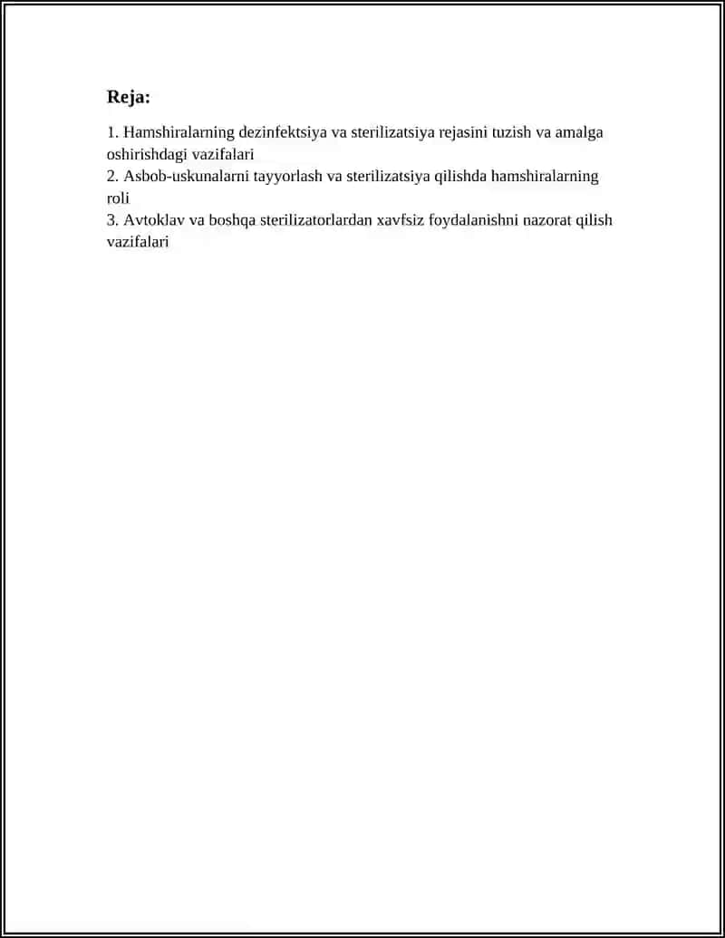 DAVOLASH PROFILAKTIK MUASSASASIDA ZARARSIZLANTIRISH VA YUQUMSIZLANTIRISH ISHLARINI OLIB BORISHDA HAMSHIRALARNING VAZIFALARI 3