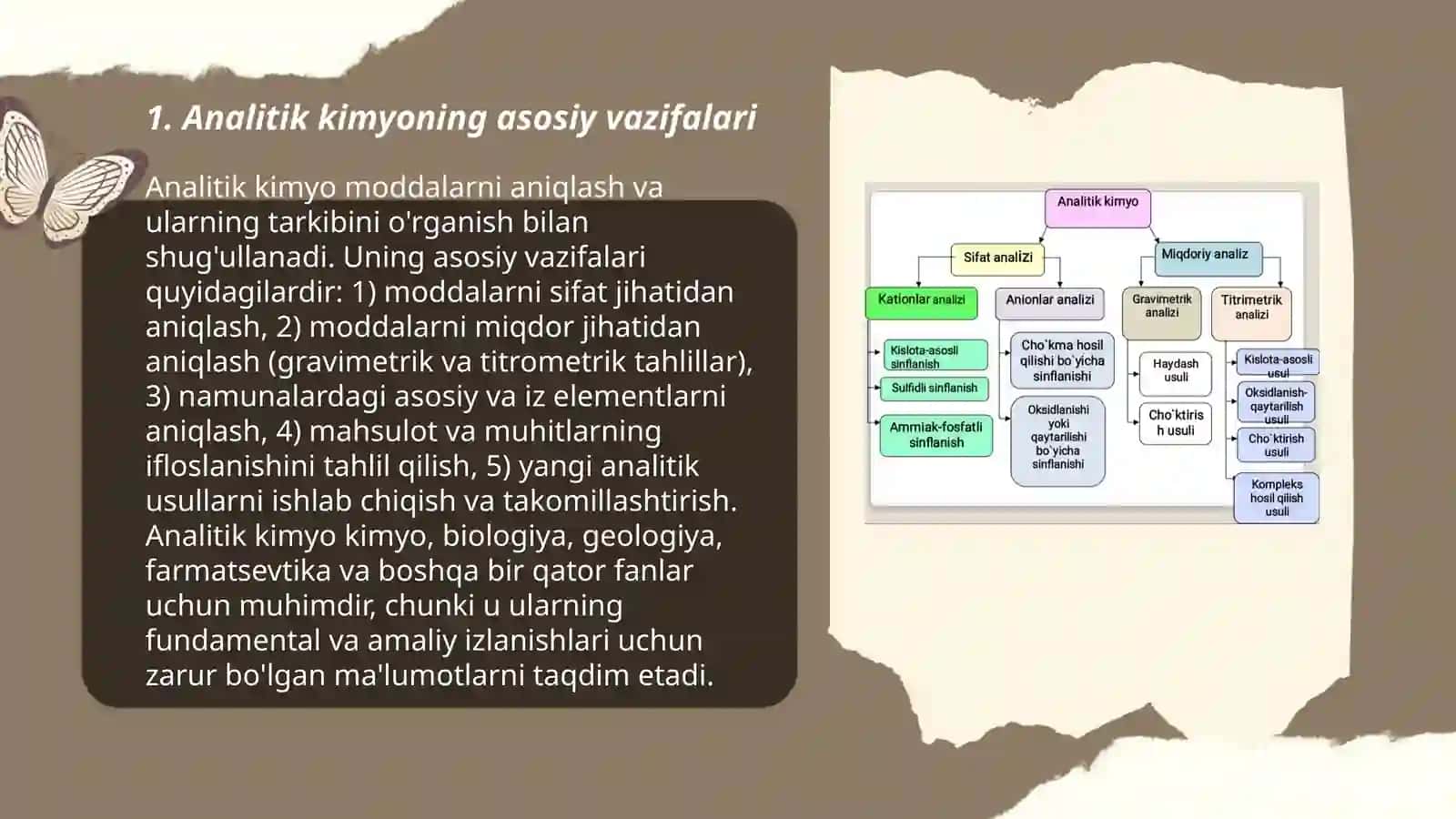 Analitik kimyo fanining vazifasi va mohiyati, sifat analizi. 1 va 2 gruh kationlari tasnifi 3
