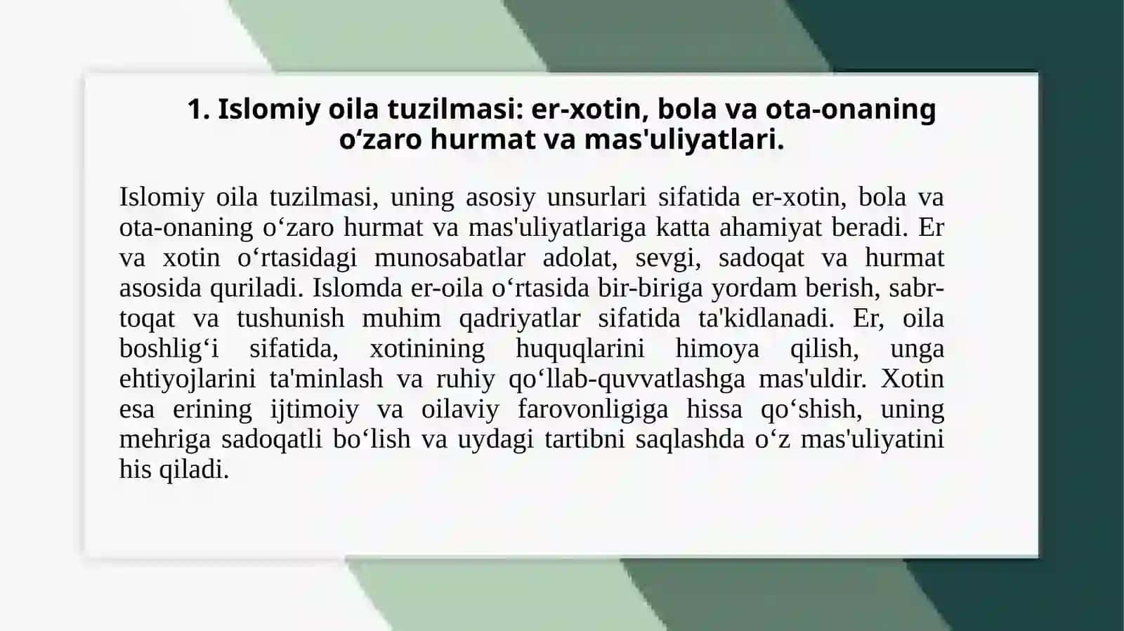 Islomiyoila tuzilmasi: er-xotin, bola va ota-onaningo zarohurmat va mas'uliyatlari 3