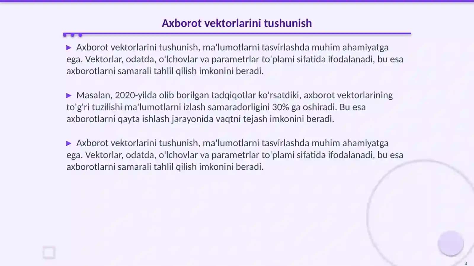 Axborotlarni izlash va ajratish vektorlarning usul va algoritmlari 3