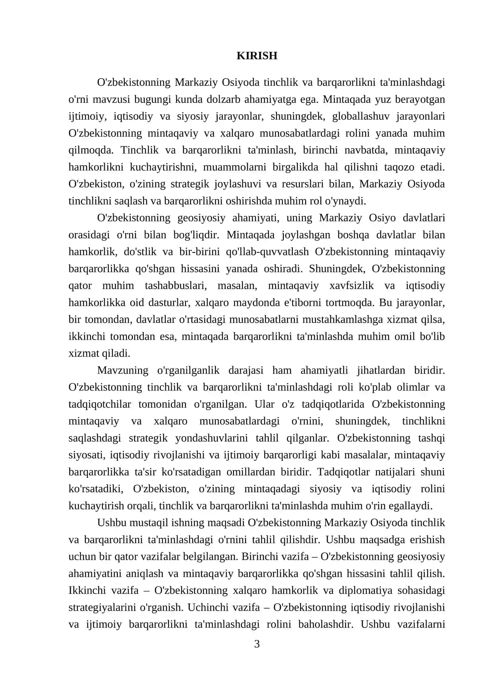 O'zbekistonning Markaziy Osiyoda tinchlik va barqarorlikni ta'minlashdagi o'rni 3