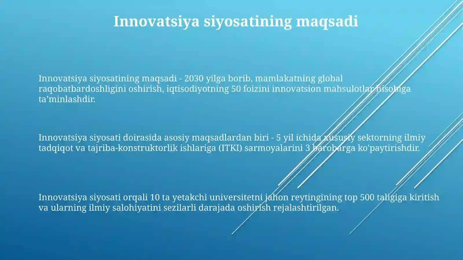 Mamlakatni modernizatsiya qilishda innavatsion siyosat yo'nalishlari 3