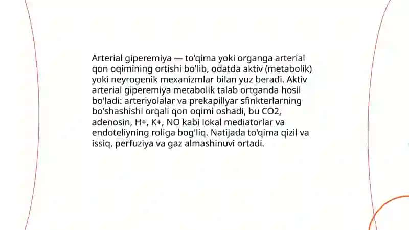 Arterial va venoz giperemiyaning fiziologik va patologik ahamiyati. 3