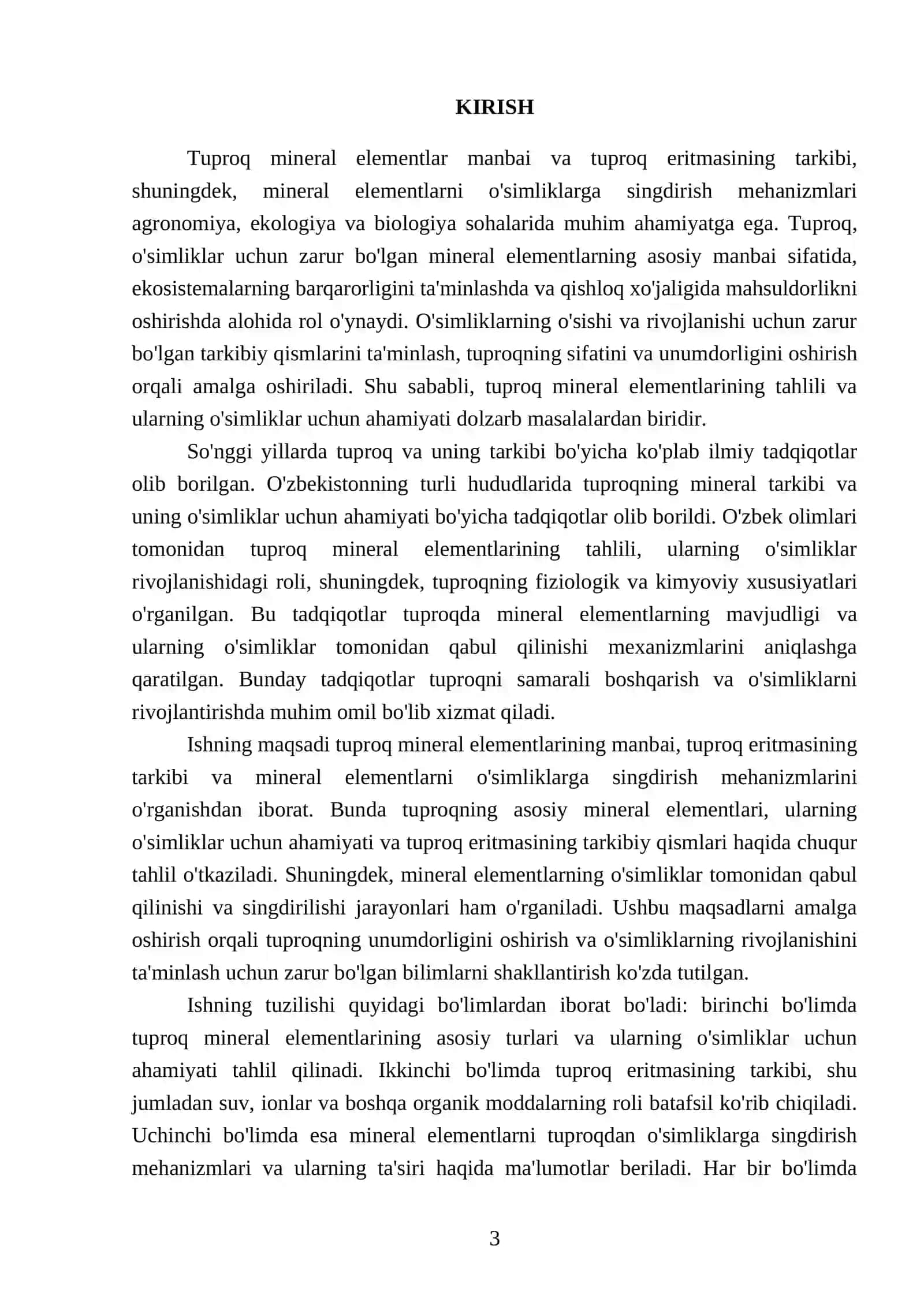 Tuproq mineral elementlar manbai.Tuproq eritmasi uning tarkibi va mineral elementlarni singdirish mehanizimi 3