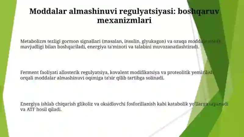 Metabolizm jarayonida energiya hosil boʻlishi va sarflanishi 3