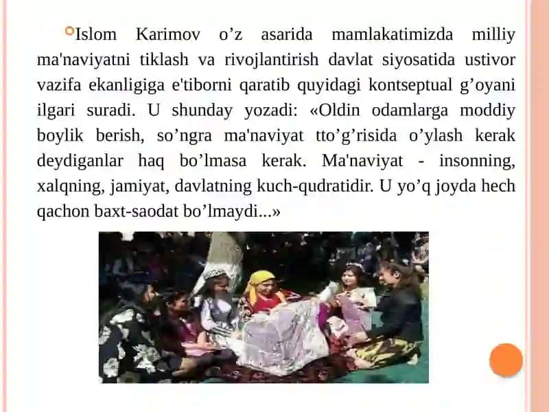 MUSTAQILLIK YILLARIDA O’ZBEKISTONNIINGMA'NAVIY VA MADANIYTARAQQIYOTi 3