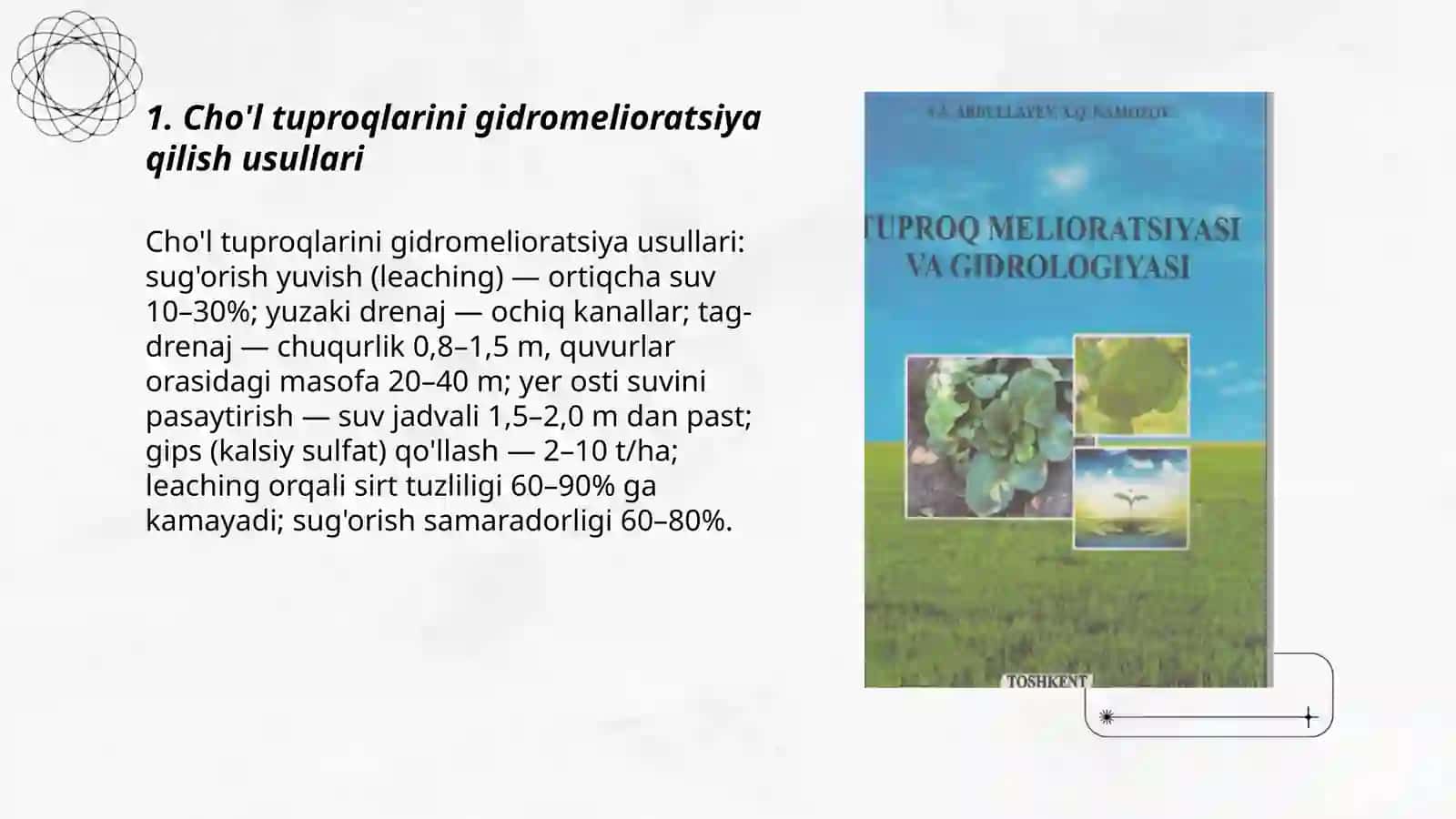 Cho'l mintaqasi tuproqlari melioratsiyasi 3