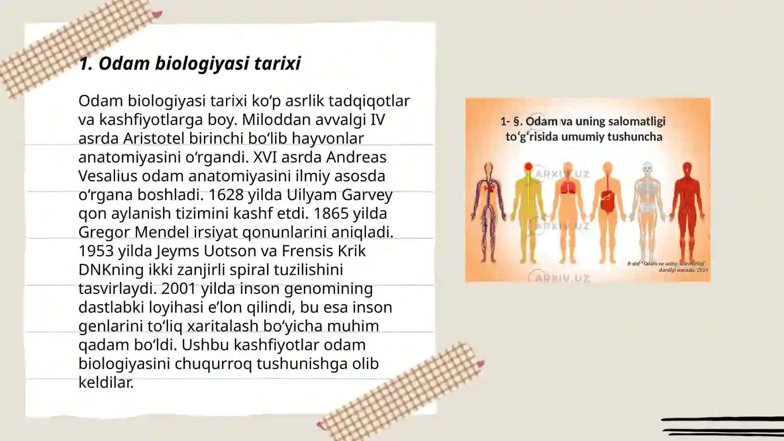 Odam biologiyasining rivojlanish tarixi. Odamning paydo boʻlishi haqidagi tushunchalar 3