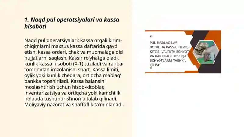 Pul mablagʻlari va hisob-kitoblar hisobi BHMS-9 3