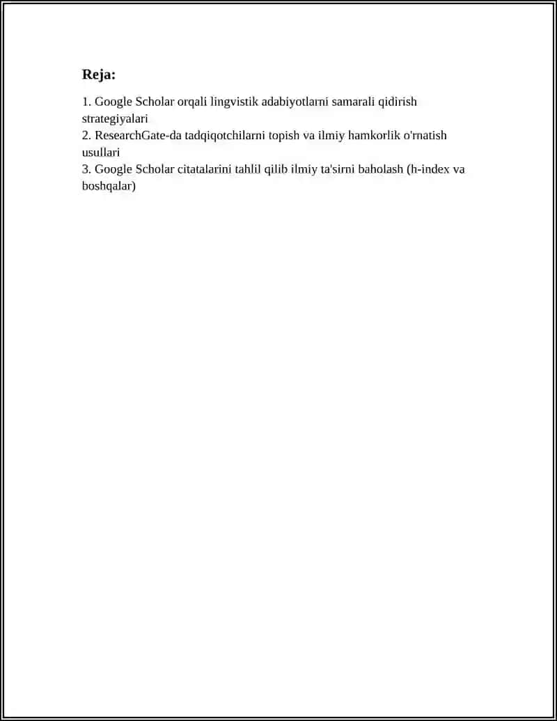 LINGVISTIK IZLANISHLARDA GOOGLE SCHOLAR,RESEARCHGATE BA BOSHQA ILMIY BAZALARDAN FOYDALANISH 3