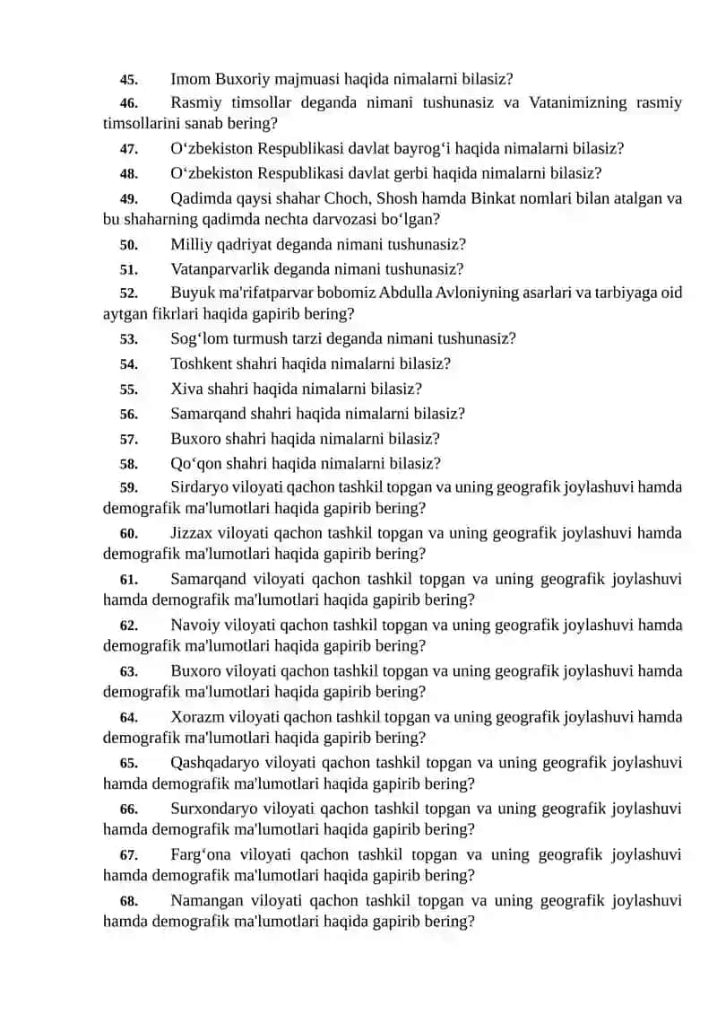 TARBIYA FANI BOʻYICHA SAVOLLAR 3