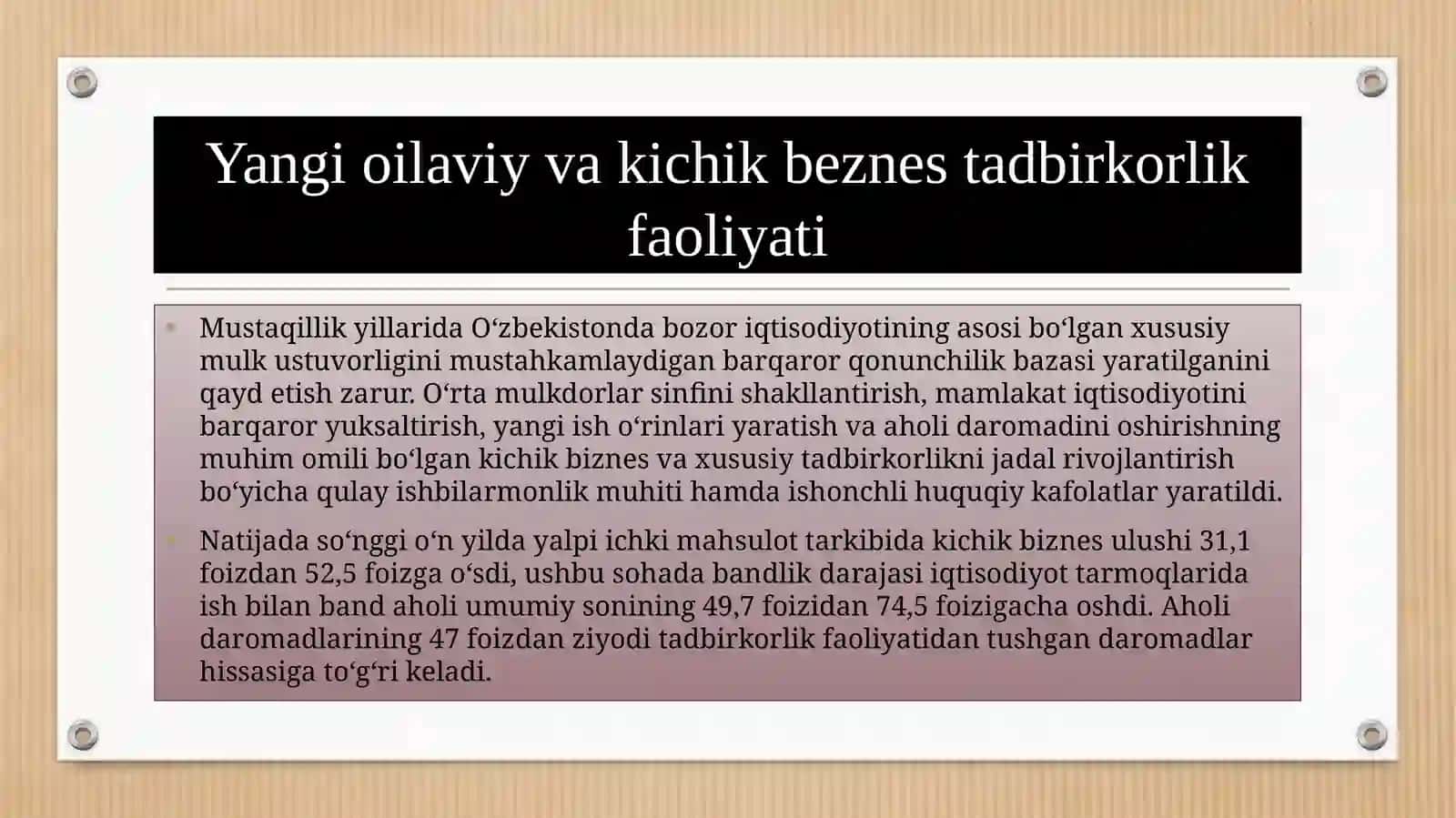 Yangi oilaviy va kichik biznes tadbirkorlik faoliyati natijalaridan foydalanish va ularga nisbatan mulk huquqi 3