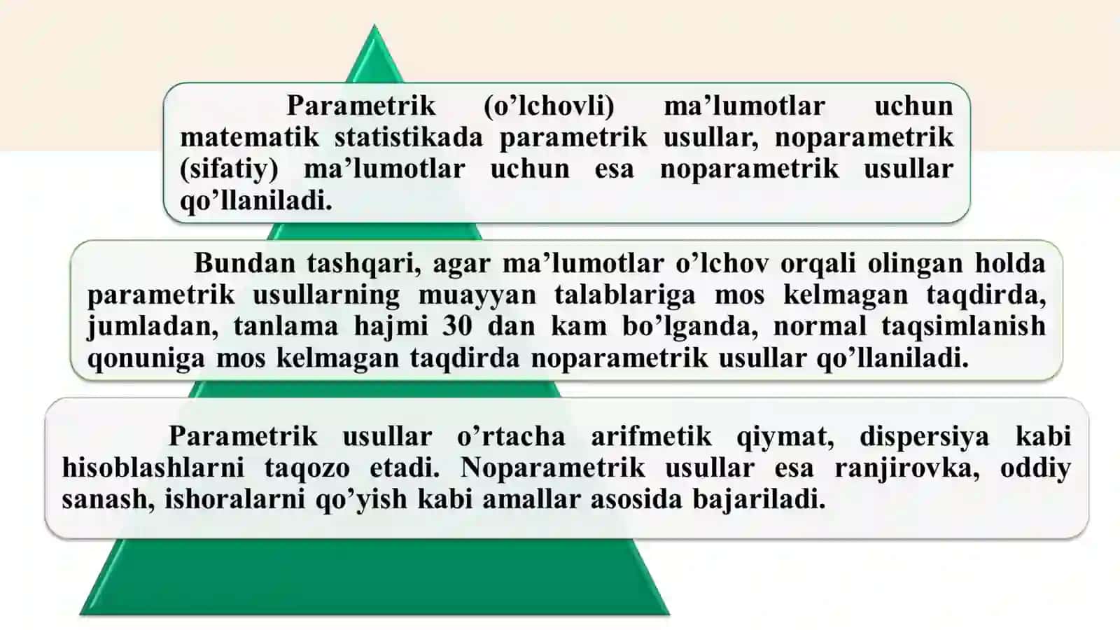 Ma’lumotlarni statistik taqqoslash metodlarini tanlashning asosiy mezonlari 3