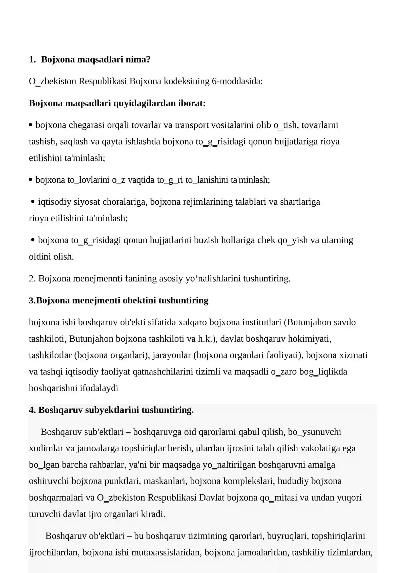 BOJXONA IDORALARIGA ISHGA KIRISH SAVOL-JAVOBLARI 3