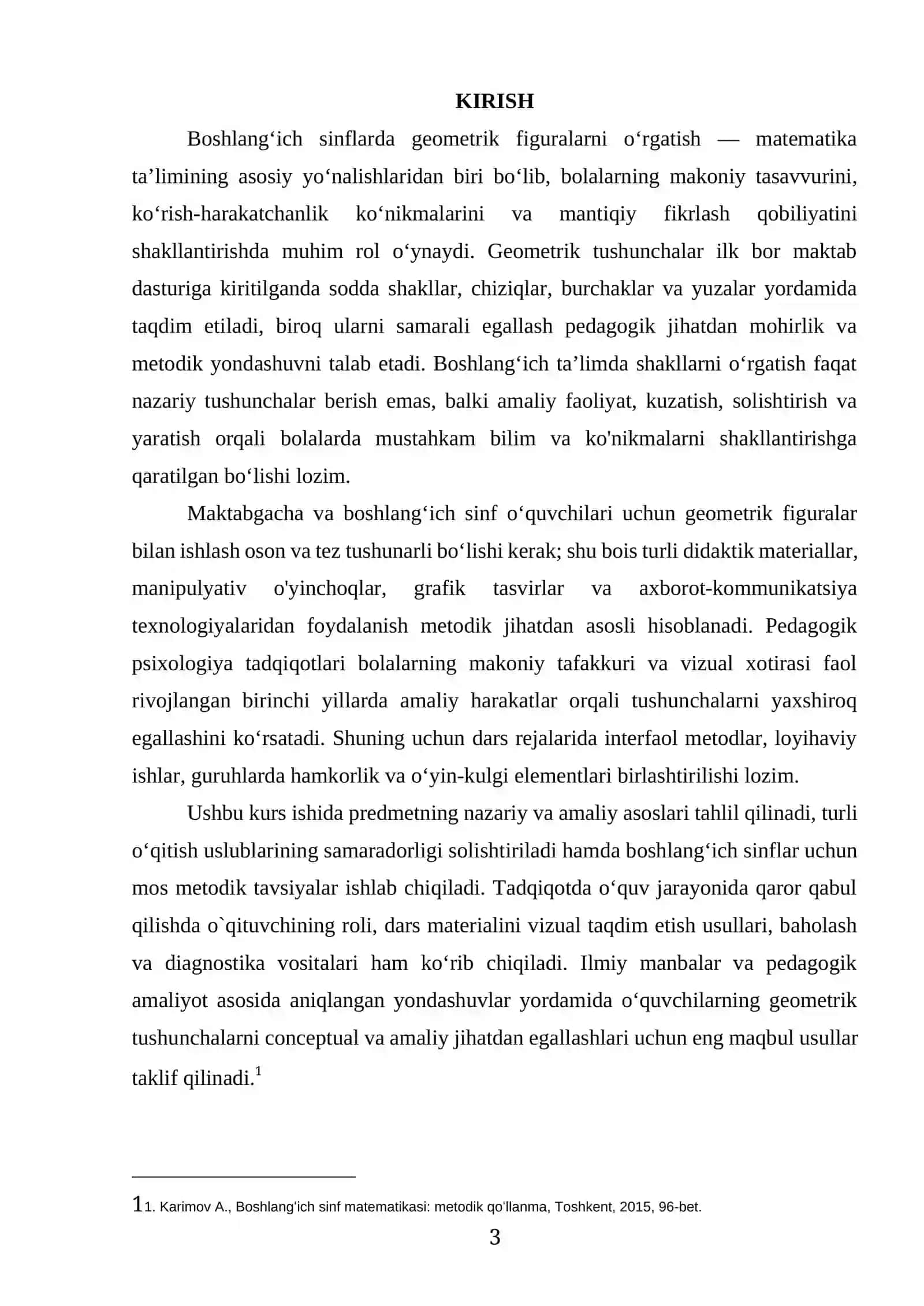 BOSHLANGʻICH SINFLARDA GEOMETRIK FIGURALARNI OʻRGATISH USLUBLARI Mavzusida tayyor kurs ishi 3