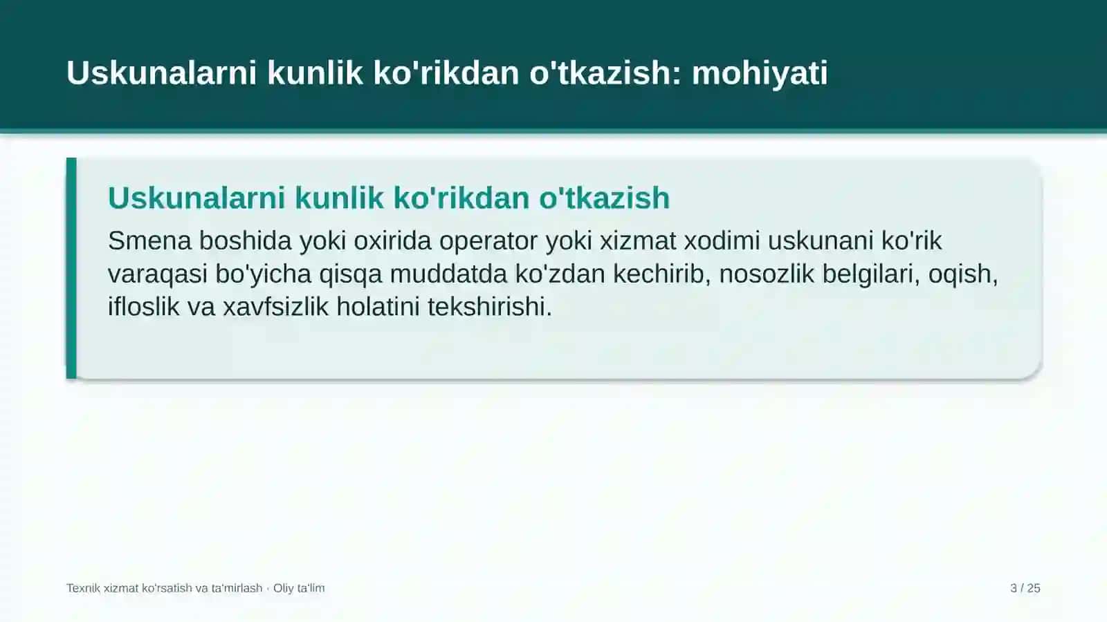 gidroelektr stansiyalarida uskunalarni kunlik ko'rikdan o'tkazish 7208 3