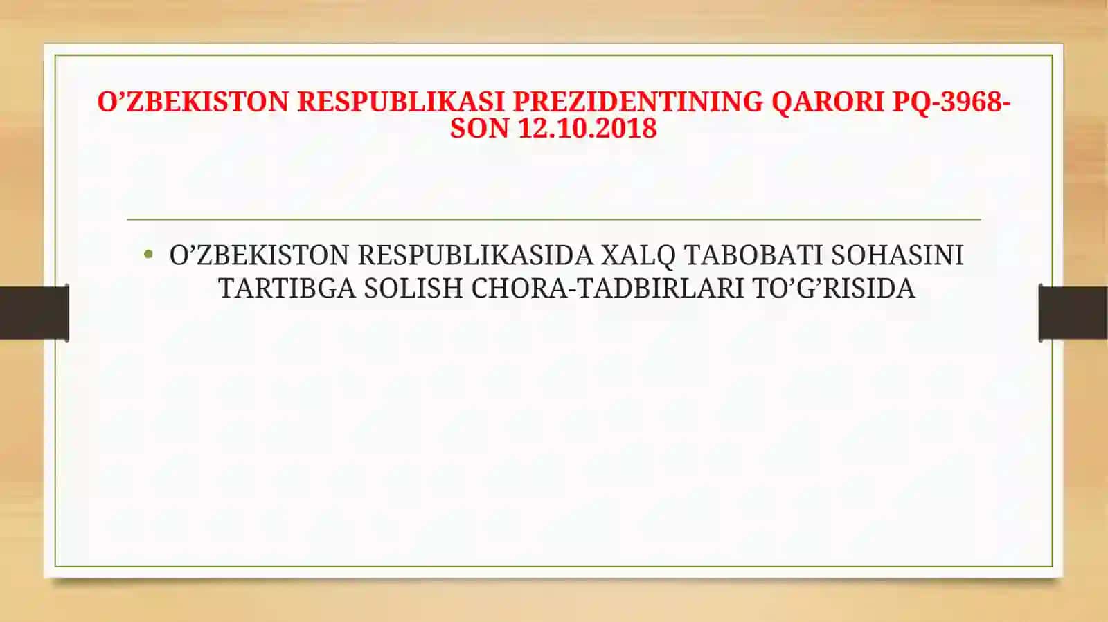 O'ZBEKISTON RESPUBLIKASIDA XALQ TABOBATIGA OID QONUN VA QARORLAR 3