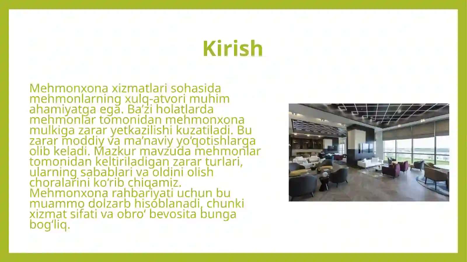 Mehmonxonada yashavchi mehmonlar tomondan keltirilgan zarar. 3