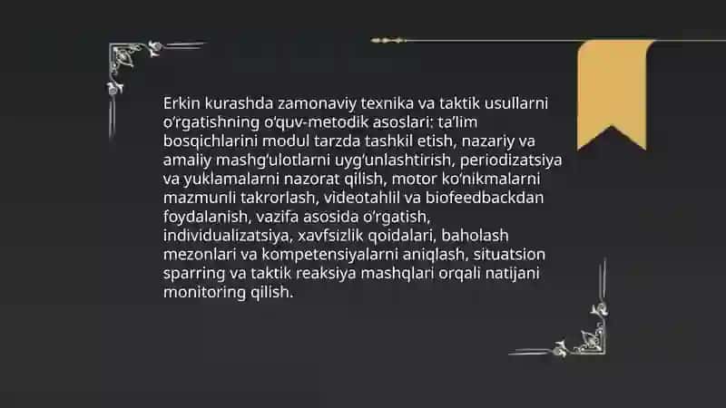 Erkin kurash boʻyicha texnik usullarni oʻrgatish 3