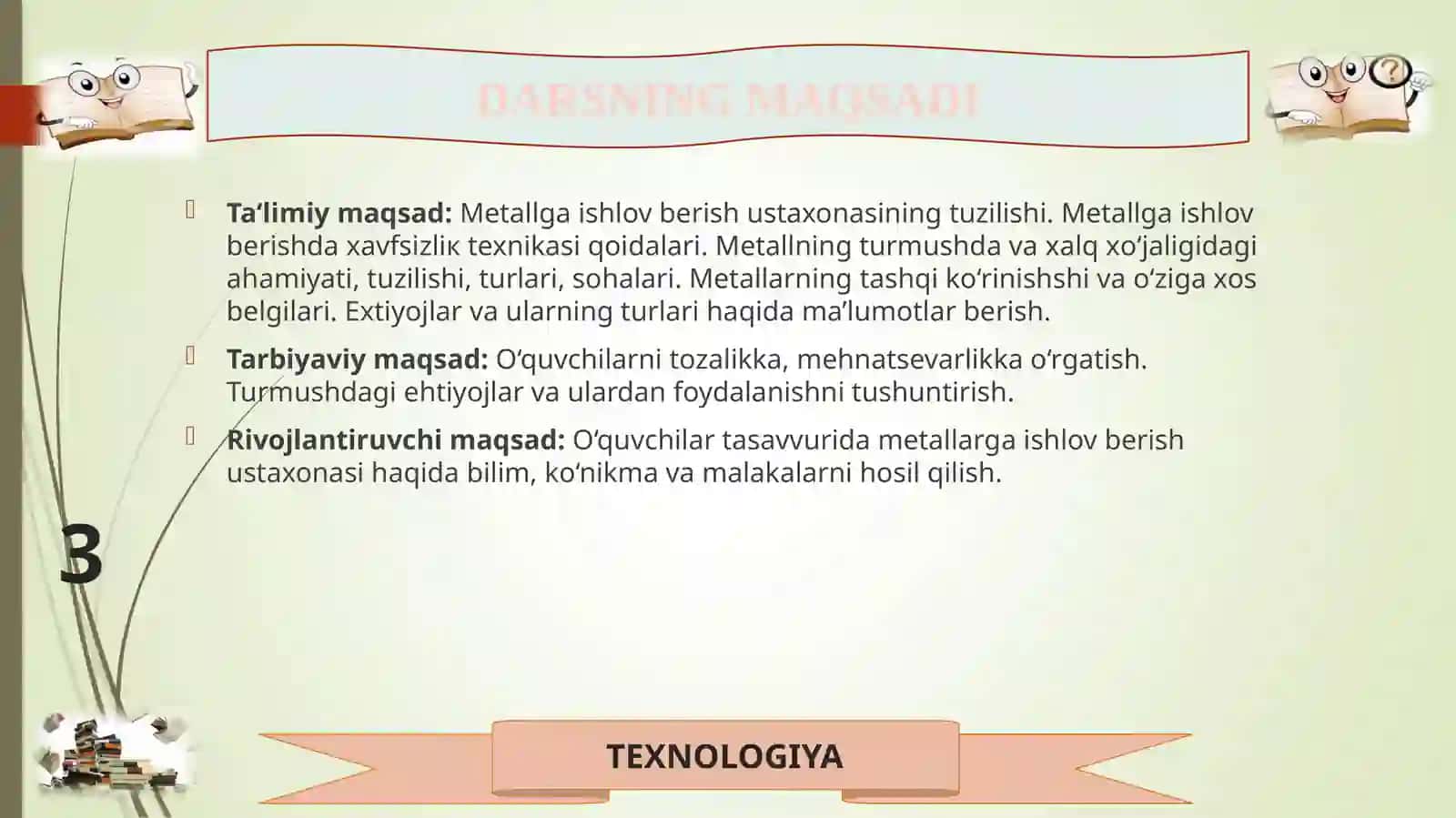 5-sinf Texnologiya Metalga ishlov berish ustaxonasi dars ishlanma 3