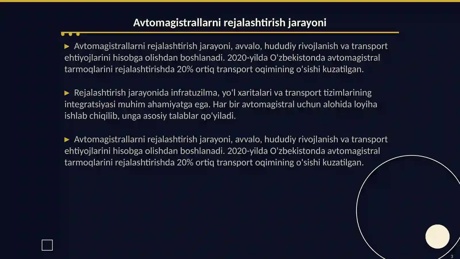 Avtomagistrallarni har xil variantlarini õtkazish va ularga qõyiladigan talablar 3