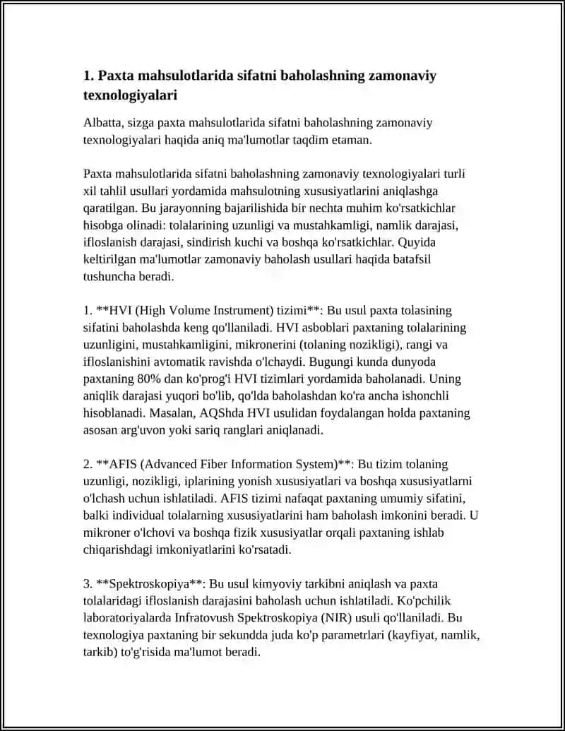 PAXTA MAHSULOTLARI SIFATINI ANIQLASHNING ZAMONAVIY USULLARI 3