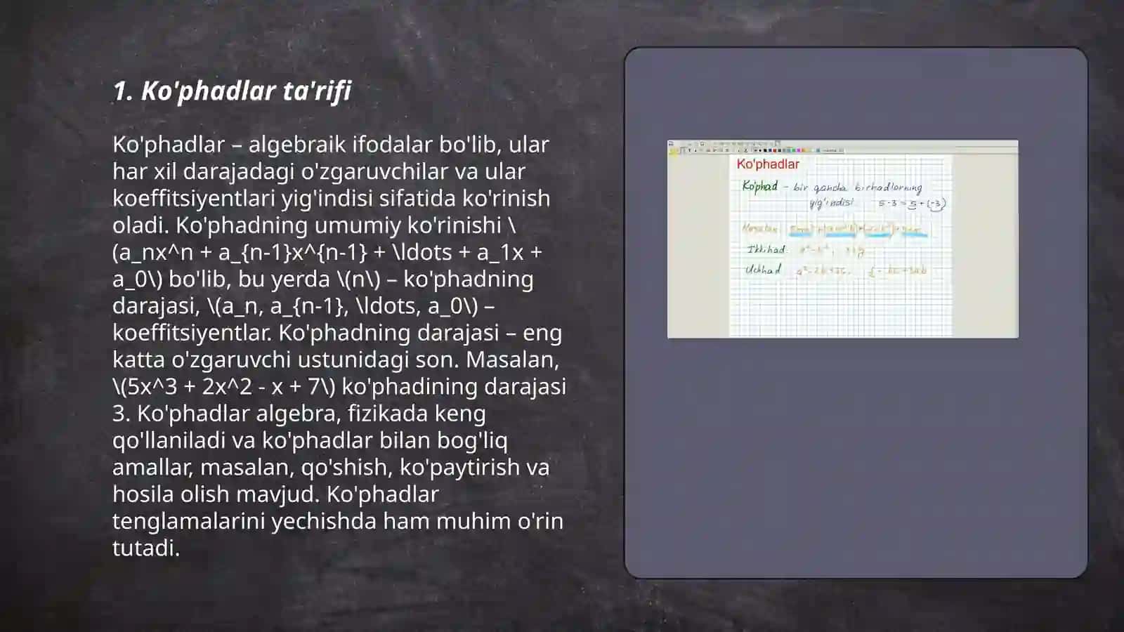 Matematikada ko'phadlar tushunchasi va ularning turlari 3