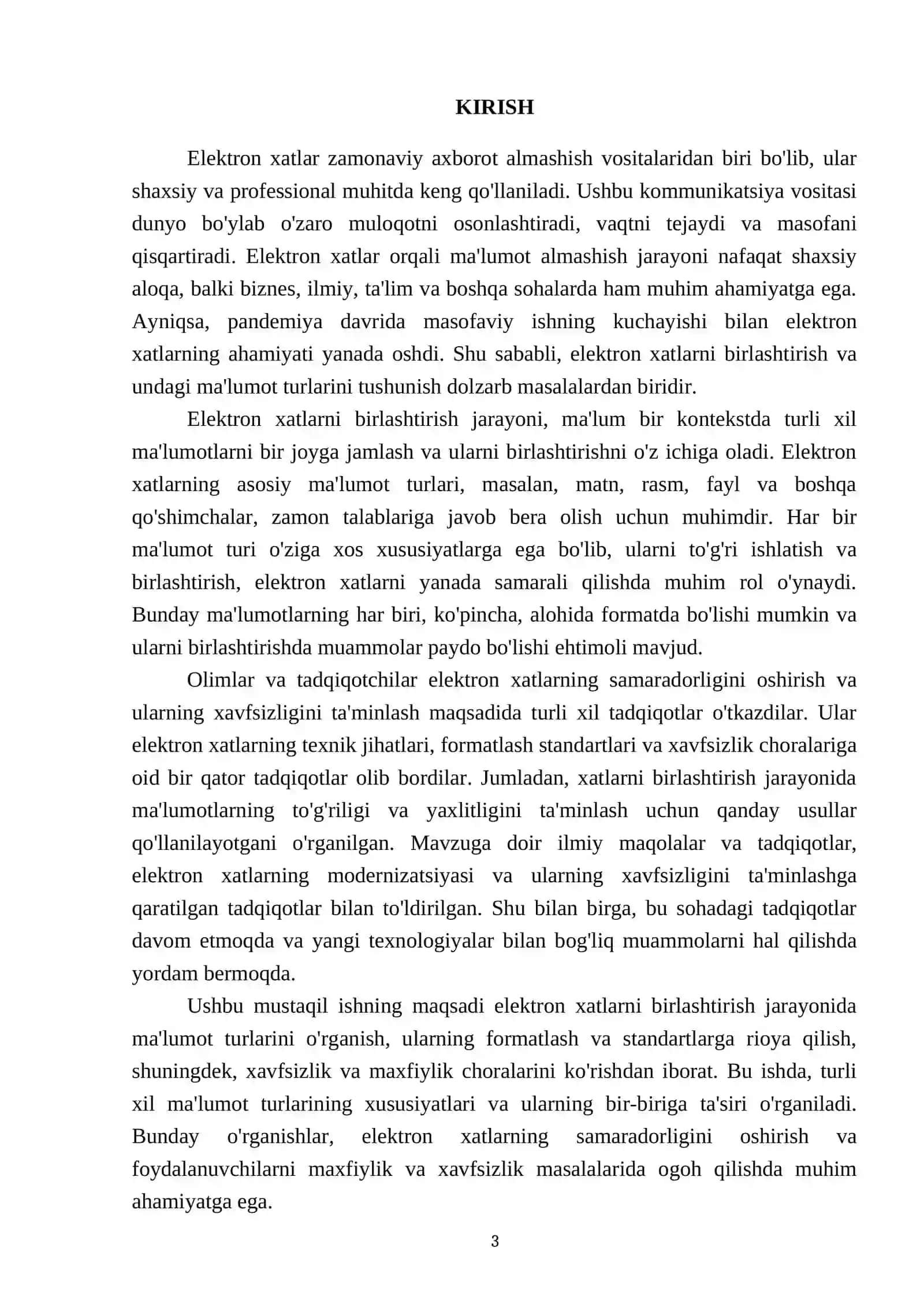 MUSTAQIL ISHI Mavzu: Elektron xatlarni birlashtirish.Ma'lumot turlari 3