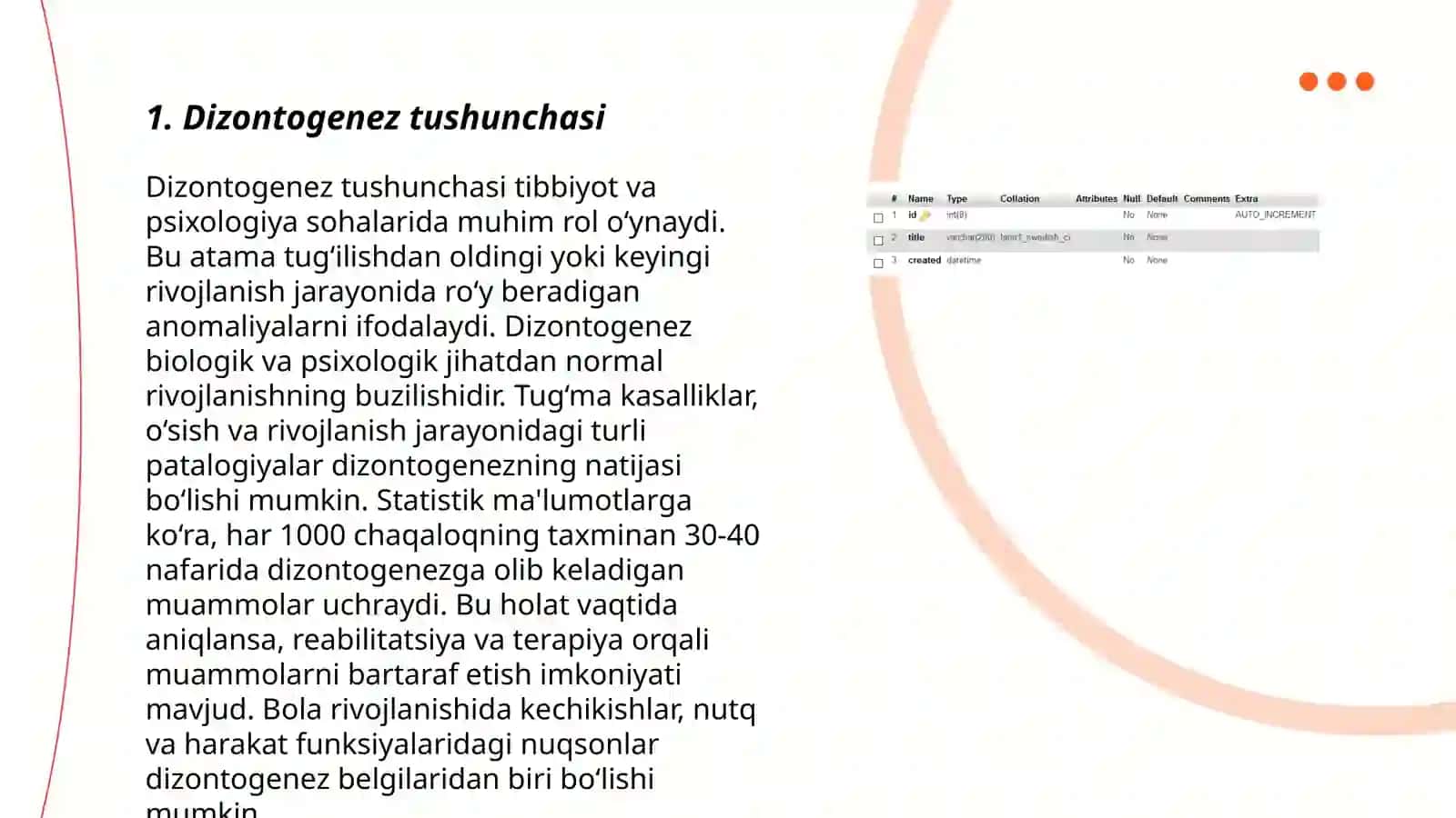 Dizontogenez parametrlar 3
