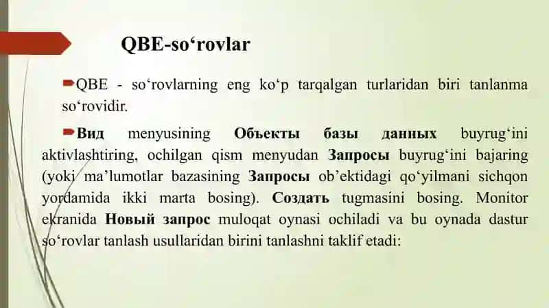 MS Accessda so’rovlar yaratish. 3