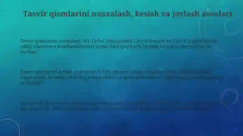 Tasvir qismlaridan nusxa olish, kesib tashlash yoki joylashtirishdan foydalanish 3