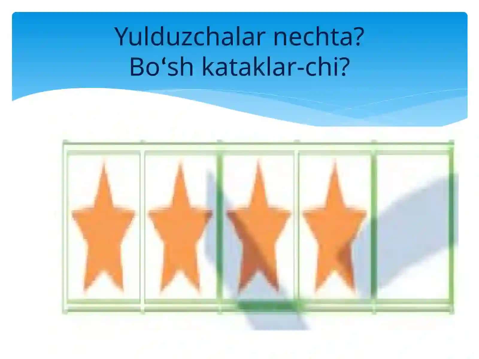 1-sinf matematika.1 dan 10 gacha boʻlgan sonlarning oʻqilishi va yozilishi. 4 soni 3