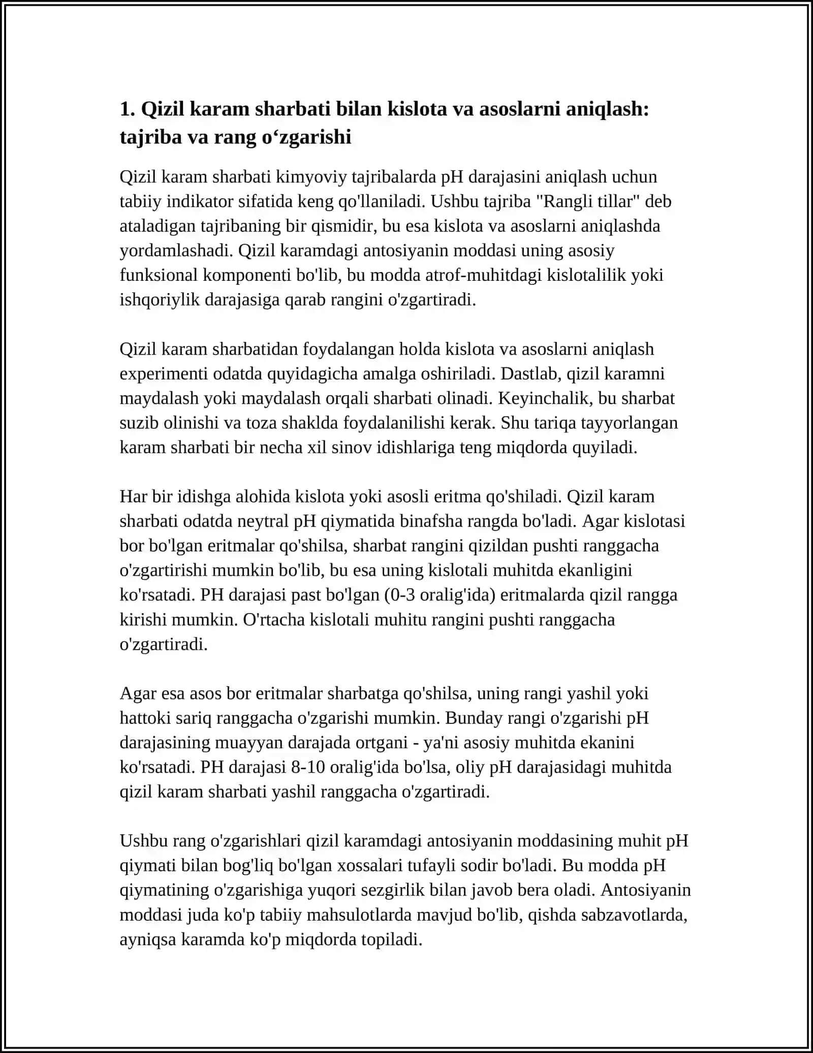 RANGLI TILLARDA KIMYO TABIIY INDIKATRLAR YORDAMIDA KISLOTA VA ASOSLARNI ANIQLAYMIZ 3