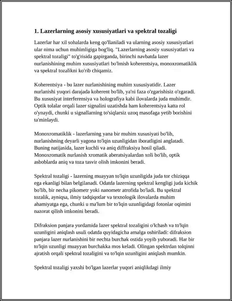 LAZERLAR. DIFRAKSION PANJARA YORDAMIDA LAZER NURLANISHLARI TO'LQIN UZUNLIGINI ANIQLASHNI O'RGANISH 3