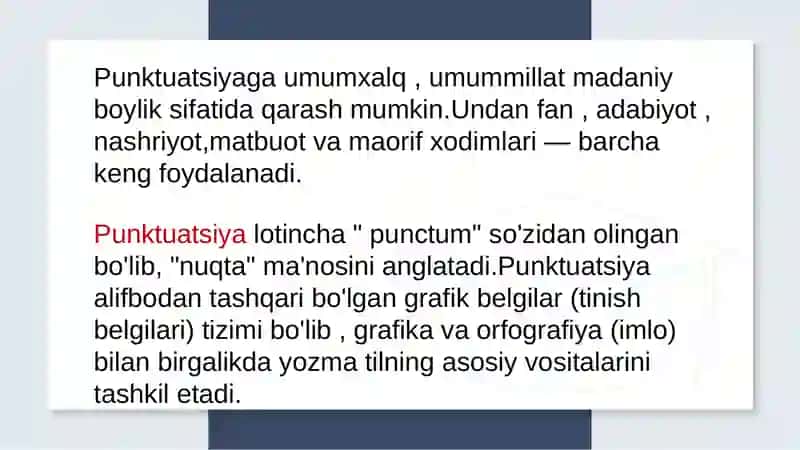 O'zbek tilida tinish belgilari o'rganilishi va qo'llanilishi. 3