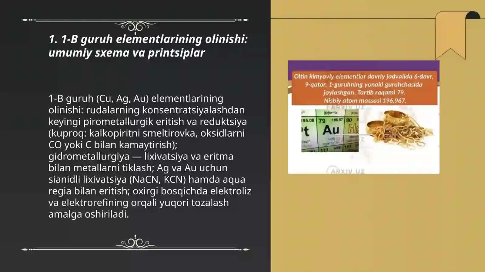 1-B guruh elementlarining olinishi 3
