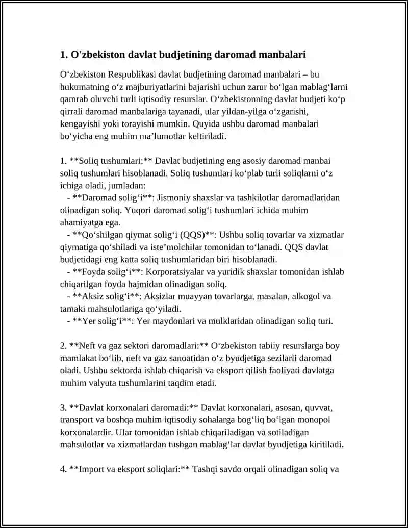 O‘ZBEKISTON RESPUBLIKASI DAVLAT BUDJETI DAROMADLARI TAHLILI 3