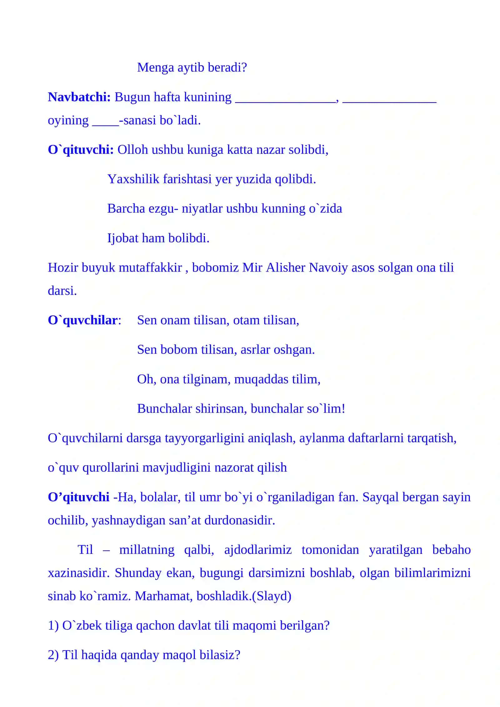 3-sinf Ona tili fanidan Ot yasovchi qo'shimchalar 3-chorak dars ishlanmasi 3